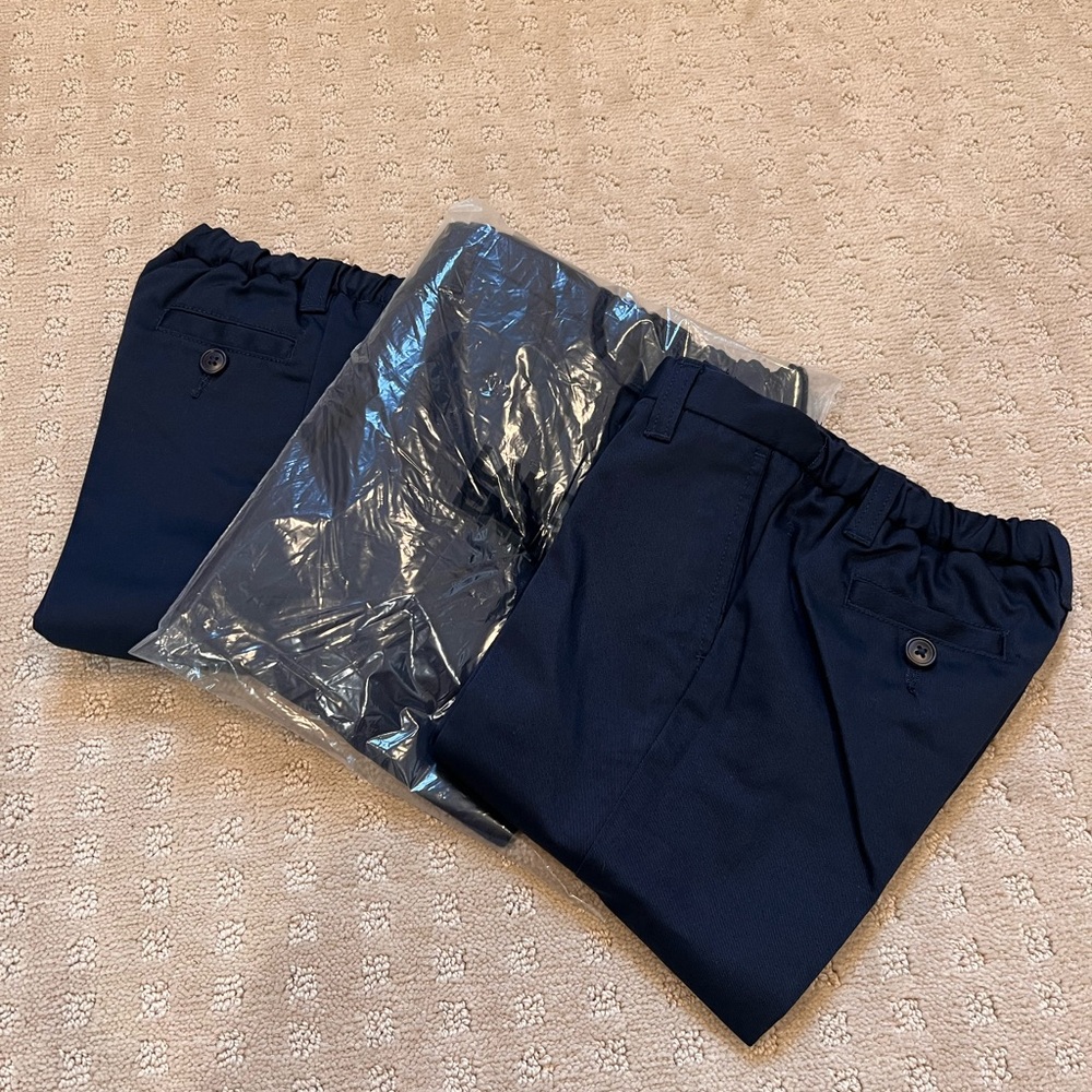 Lands End 3 pairs NWT Uniform Girl Perfect Fit Iron Knee Plain Front Chino Pant